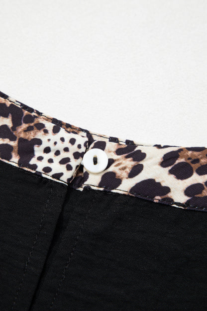 Black Plus Size Leopard Patchwork Round Neck Loose Tee