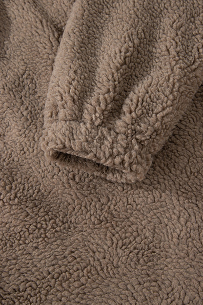 Brown Sherpa Leopard Print Flap Pocket Collared Button Up Jacket