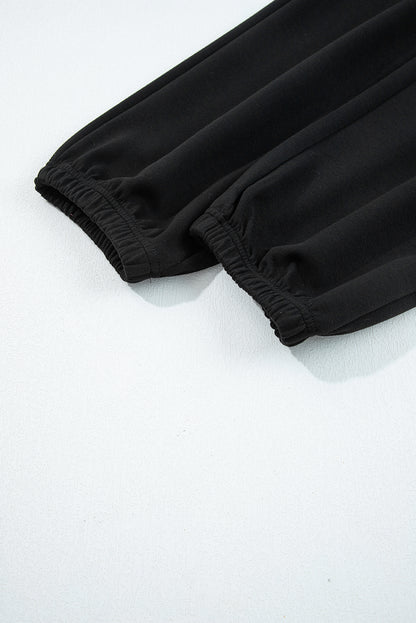 Black Zip Collar Long Sleeve Top Drawstring Pants Set