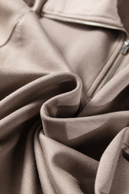 Black Zip Collar Long Sleeve Top Drawstring Pants Set