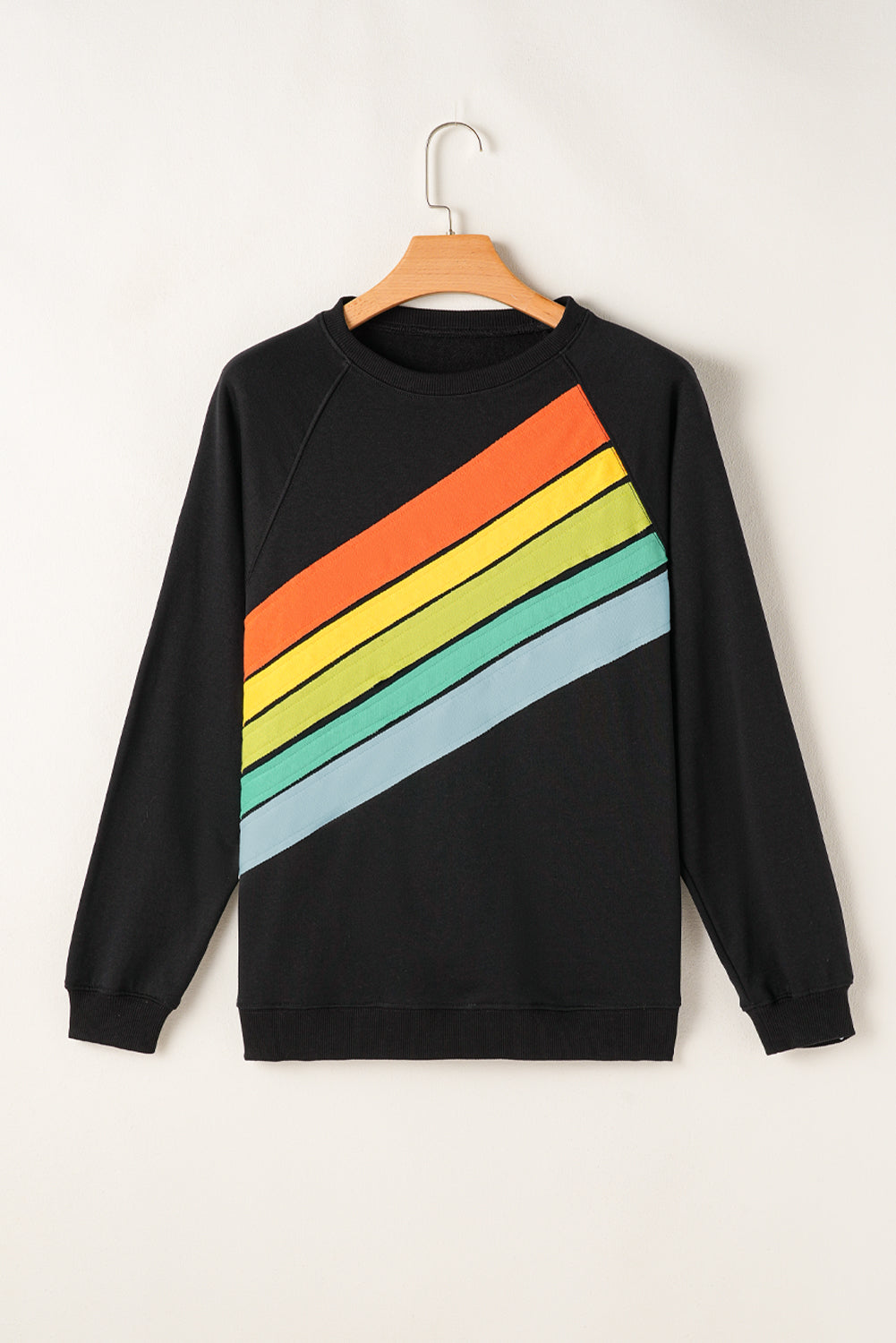 Apricot Rainbow Colorblock Striped Pullover Sweatshirt