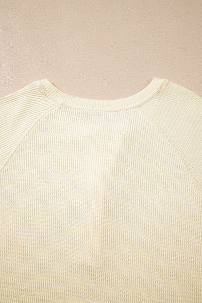 Oatmeal Textured Knit Half Buttons Henley Top