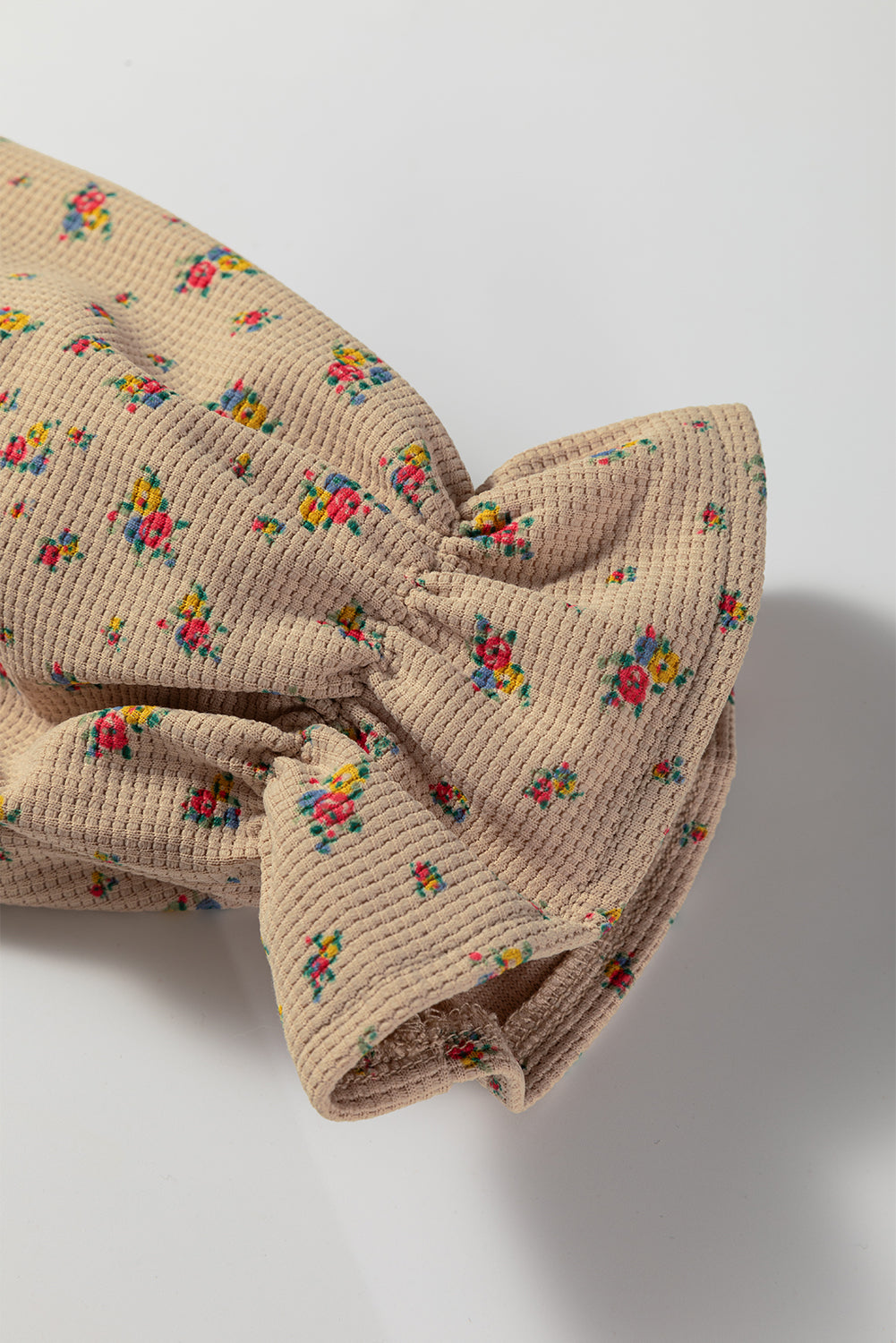 Ashleigh Blue Boho Floral Plaid Patchwork Distressed Detail Ruffled Sleeve Waffle Knit Shacket