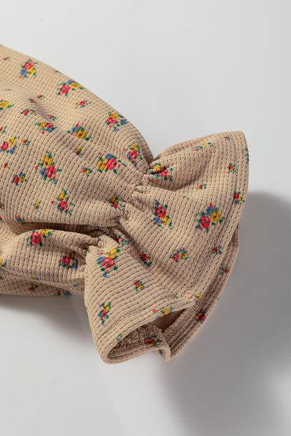 Ashleigh Blue Boho Floral Plaid Patchwork Distressed Detail Ruffled Sleeve Waffle Knit Shacket