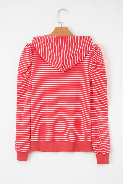 Red Stripe Puff Sleeve Stripe Hoodie