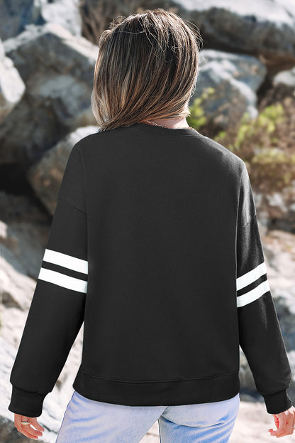 Navy Blue Varsity Striped Detail Drop Shoulder Oversized Sweatshirt