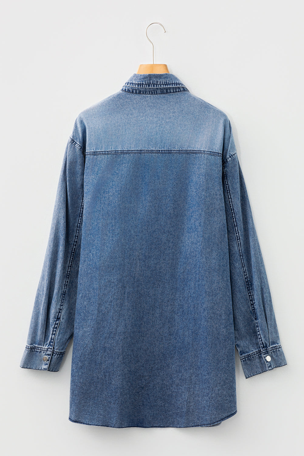 Blue Beau Chest Pocket Raw Hem Denim Loose Shirt Dress
