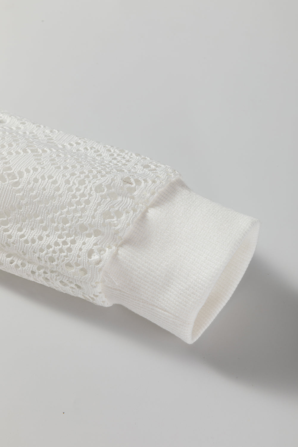 Black Stripe Textured Knit Contrast Hollowed Lace Patchwork Long Sleeve Top