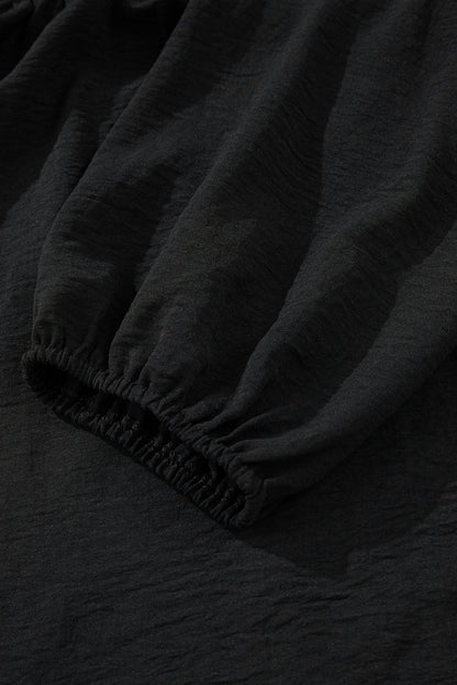 Black Bow Tie Neck 3/4 Sleeve Casual Blouse