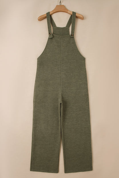 Laurel Green Solid Color Knit Loose Straight Leg Casual Overall Jumpsuit
