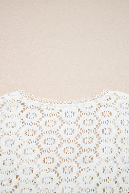 Beige Flower Lace V Neck Ruffled Sleeve Top