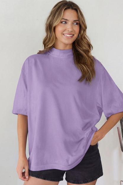 Beau Blue Solid Color High Neck Oversize Tee