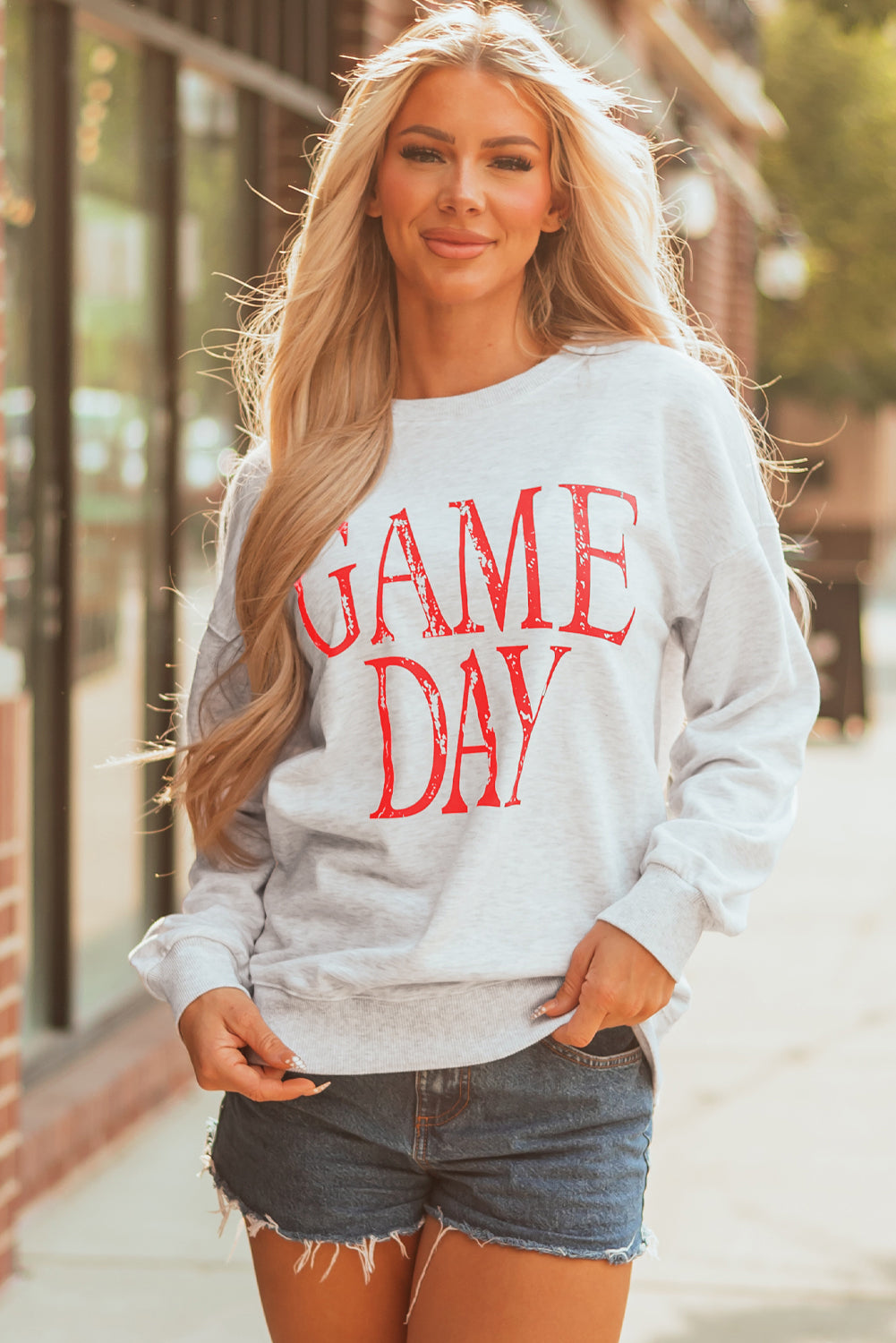 Black Vintage Washed GAME DAY Graphic Baggy Sweatshirt