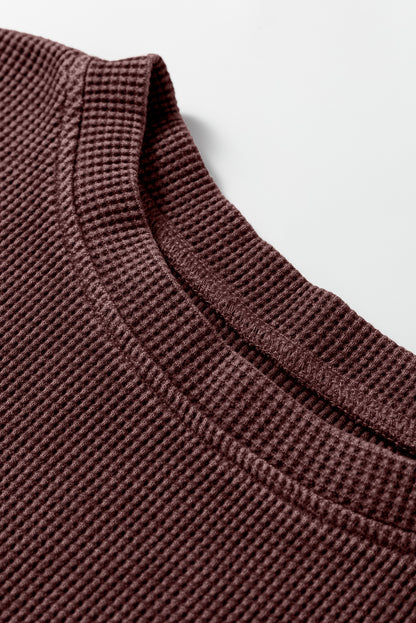 Mist Green Waffle Knit Patchwork Long Sleeve Loose Top