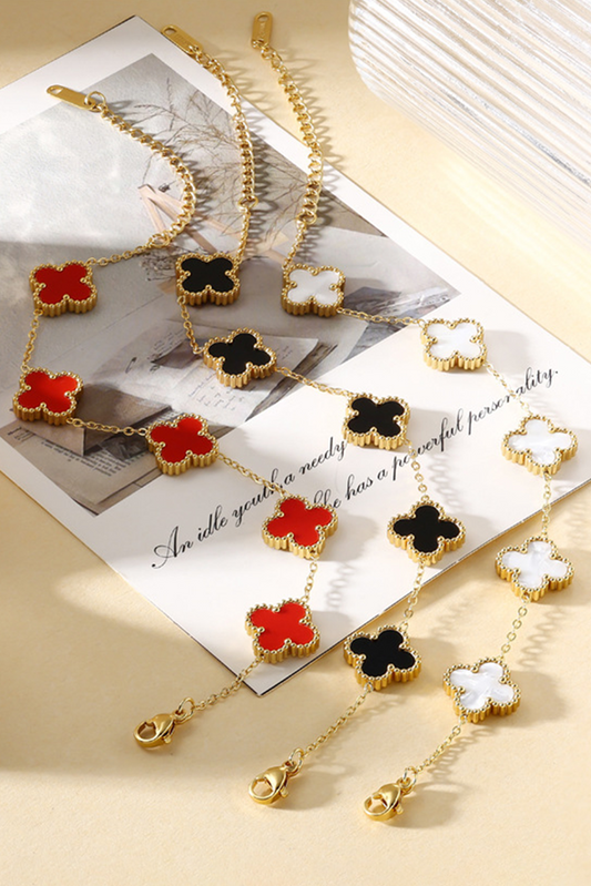 Green St Patricks Four Leaf Clover Chain Bracelet