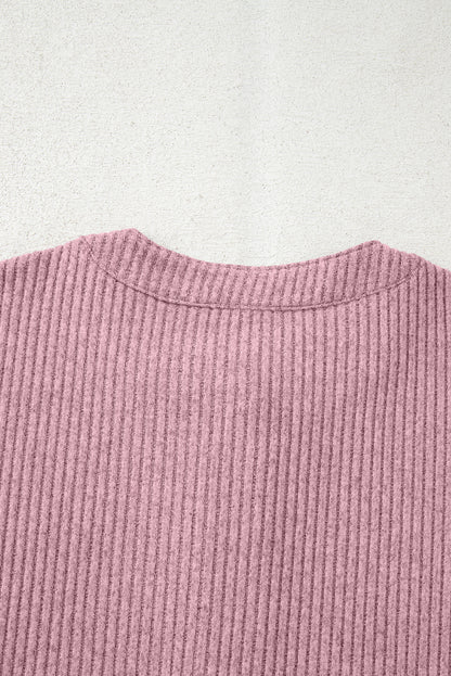 Clearly Aqua Ribbed Texture Drop Shoulder Henley Knit Top