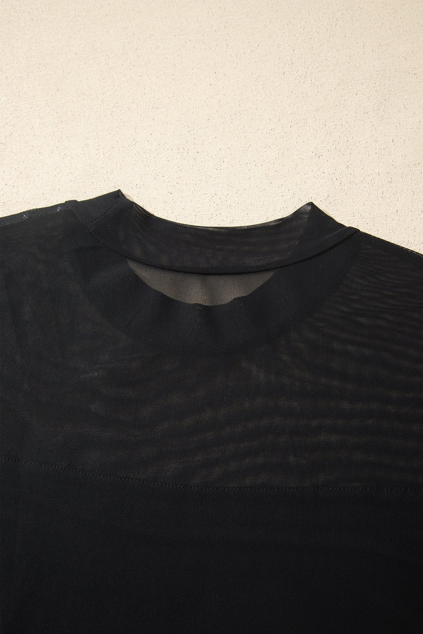 Black Plus Size Sheer Mesh Panel Short Sleeve Top