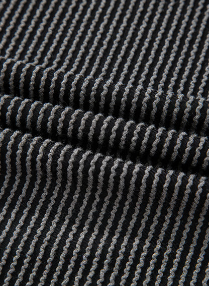 Dark Grey Corded Lantern Sleeve Top High Waist Ruffled Mini Skirt Set