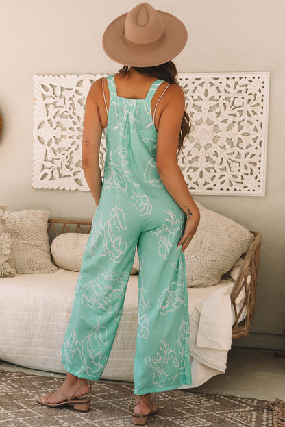 Moonlight Jade Printed Bib Wide Leg Overall