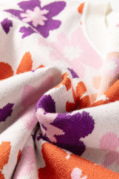 Khaki Fall Floral Pattern Drop Shoulder Sweater