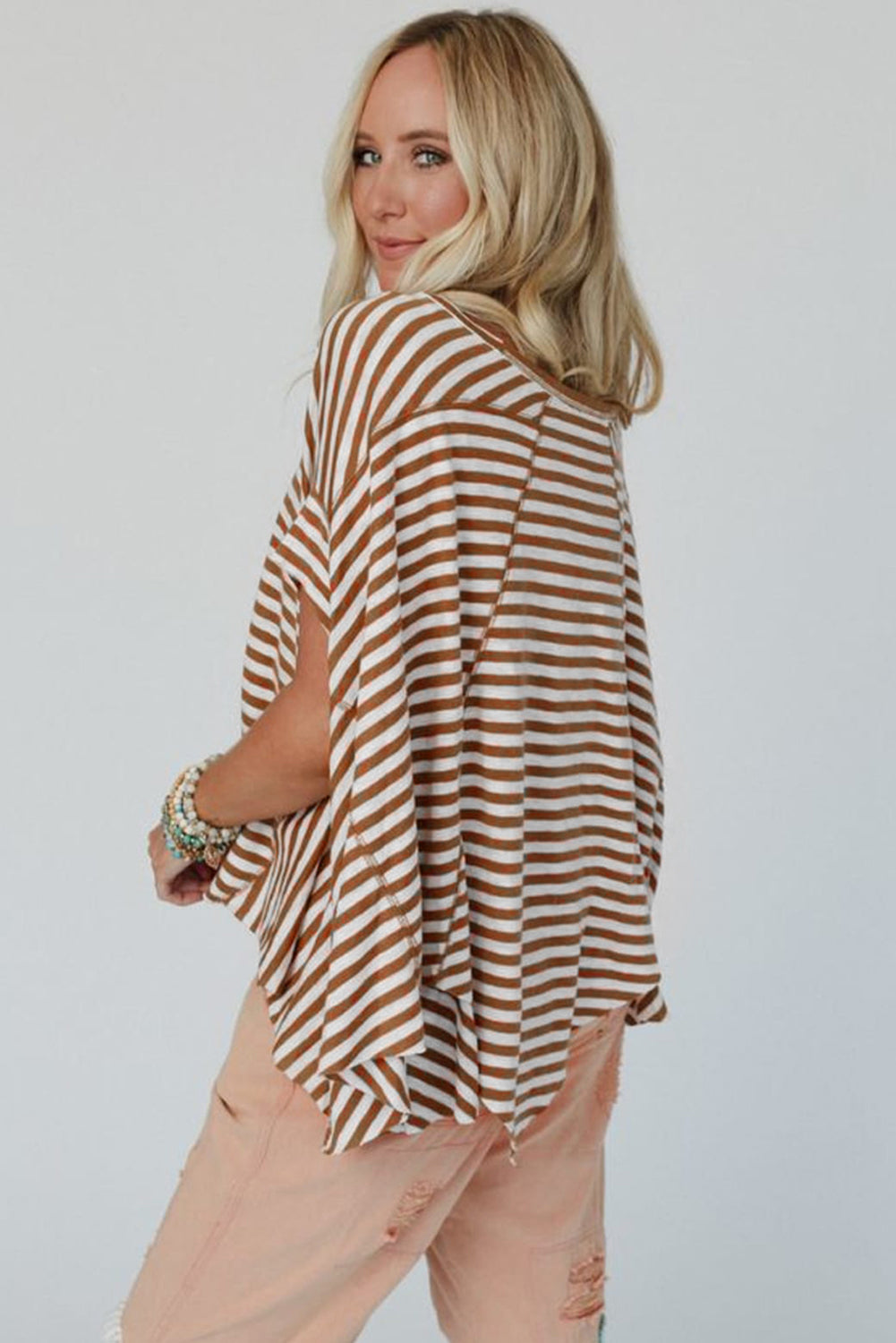 Black Stripe Batwing Sleeve Crewneck Oversized Top