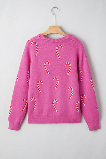 Sachet Pink Christmas Candy Cane Holiday Drop Shoulder Sweater