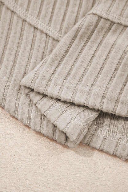 Jet Stream Ribbed Texture Round Neck Long Sleeve Rounded Hem Knit Top