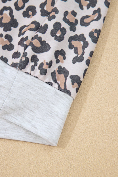 Multicolor Leopard Floral Patchwork Drawstring Hoodie