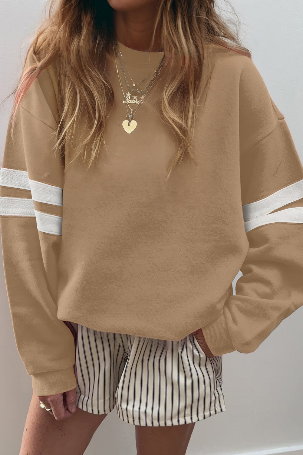 Coffee Varsity Striped Detail Drop Shoulder Oversized Sweatshirt