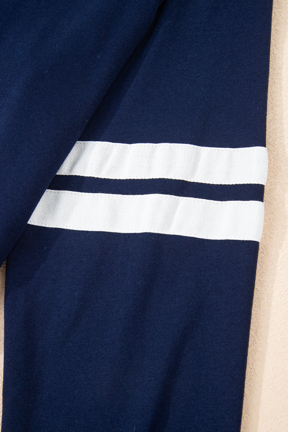 Navy Blue Varsity Stripe Detail Drop Shoulder Pullover Mini Skirt Set