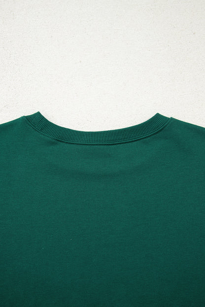 Evergreen Varsity Striped Sleeve Drop Shoulder Sweatshirt and Short Set