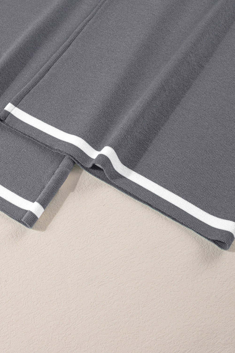 Medium Grey Contrast Trim Half Sleeve Top Drawstring Pants Loose 2pcs Sweater Suit