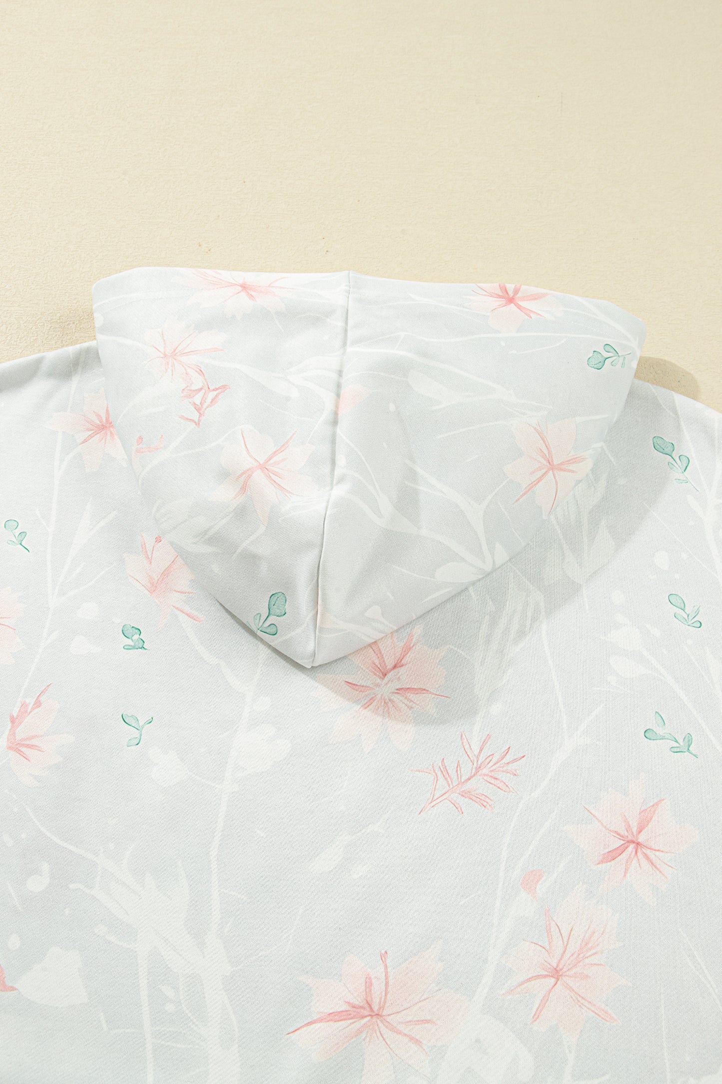 Gray Floral Print Plus Size Loose Hoodie