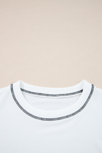 Red Stripe Colorblock Patchwork Contrast Stitching Oversize Sweatshirt