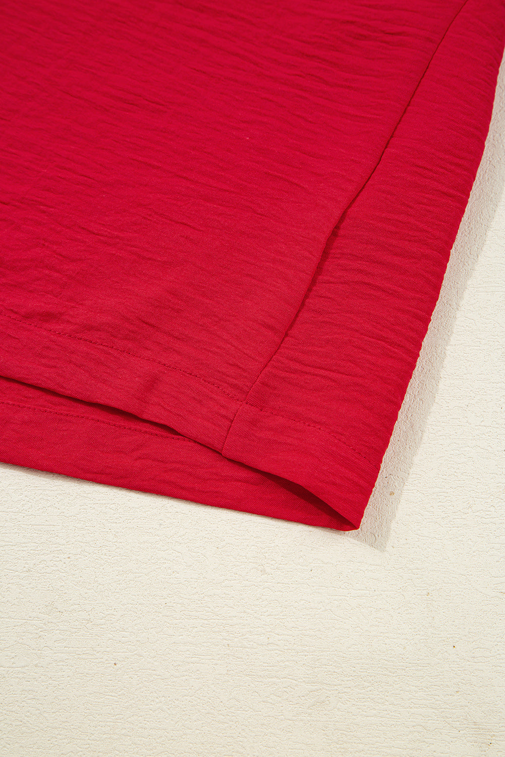 Fiery Red V Neck Collared Shirred 3/4 Sleeve Oversized Tunic Top