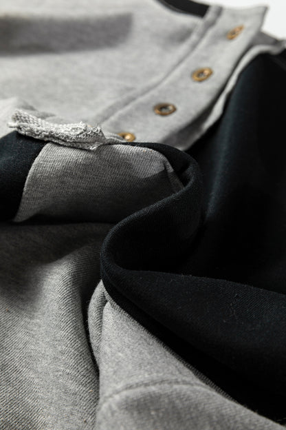 Color black Colorblock Henley High Low Oversize Sweatshirt