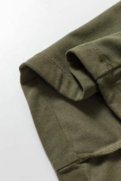 Black Corduroy Half Button Collared Long Sleeve Mini Dress