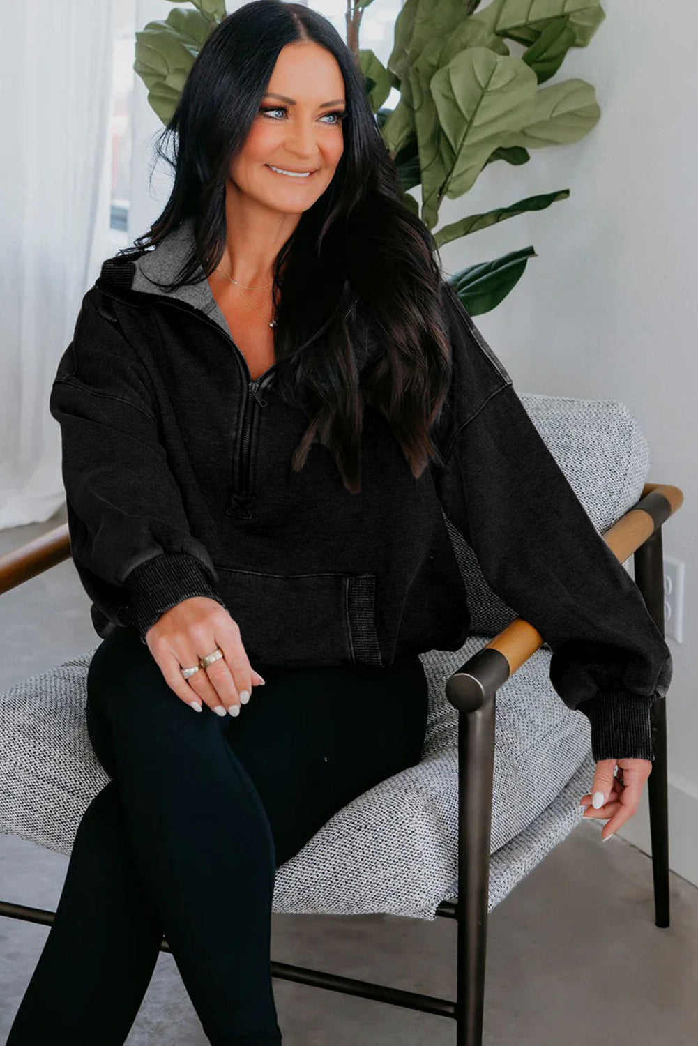 Ashleigh Blue Half Zip Kangaroo Pocket Mineral Wash Baggy Hoodie