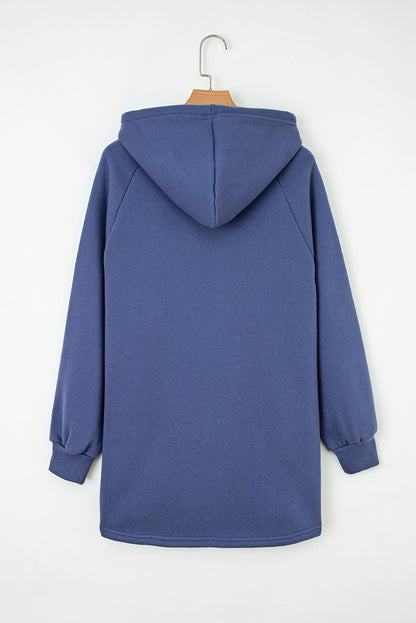 Dirty blue Fleece Lined Adjustable Drawstring Oversize Tunic Hoodie