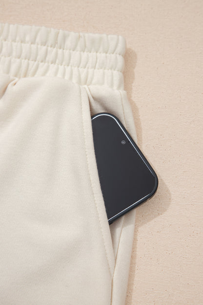 Jet Stream Solid Color Contrast Textured Patchwork Raw Edge 2pcs Short Set