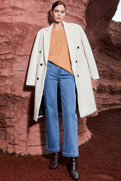 Light Blue Double Button High Rise Straight Leg Jeans