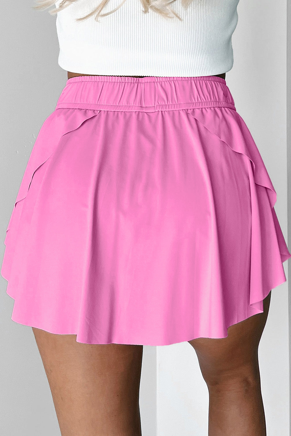 Black Drawstring Elastic Waistband Lined Tennis Skorts