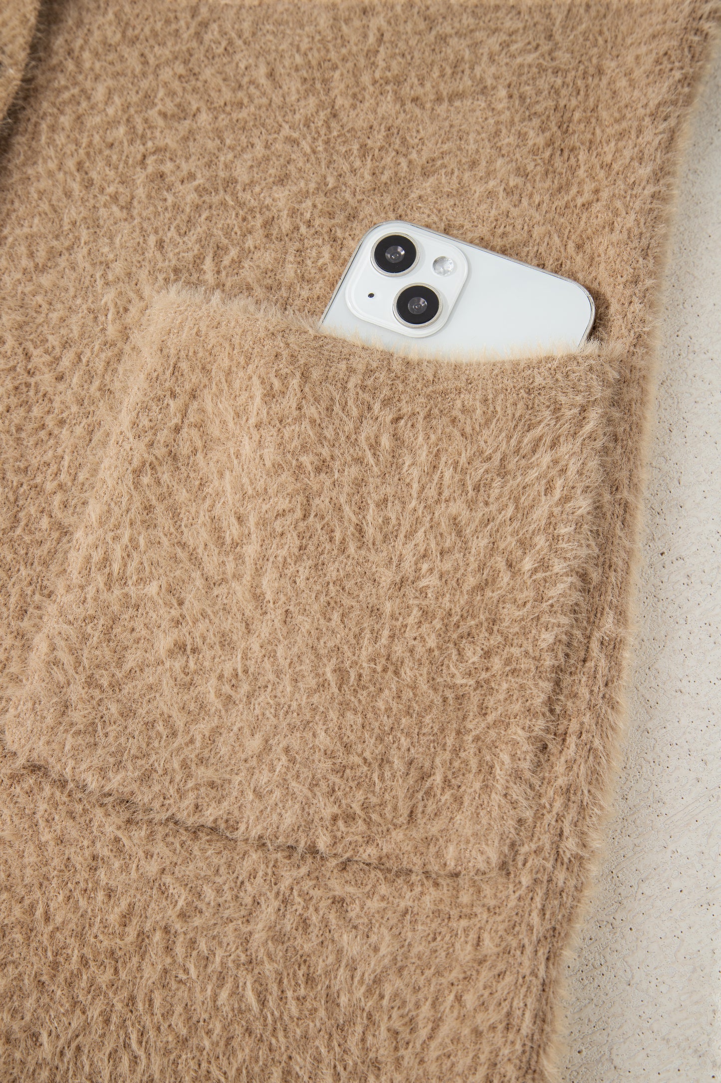 Smoke Gray Fuzzy Buttoned Front Midi Solid Cardigan