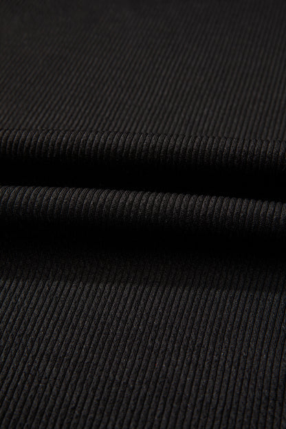 Black Contrast Color Block Leopard Trim Plus Size Ribbed Dress