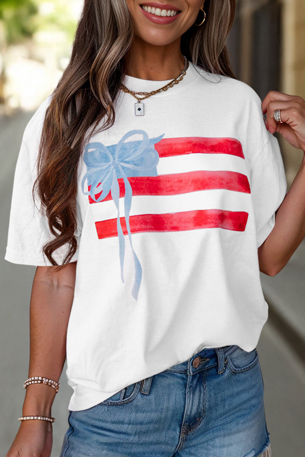 Myosotis Flag Bow Graphic Crewneck Tee