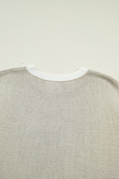 Parchment Horse Shoe Print Color Block Trim Round Neck Sleeveless Sweater