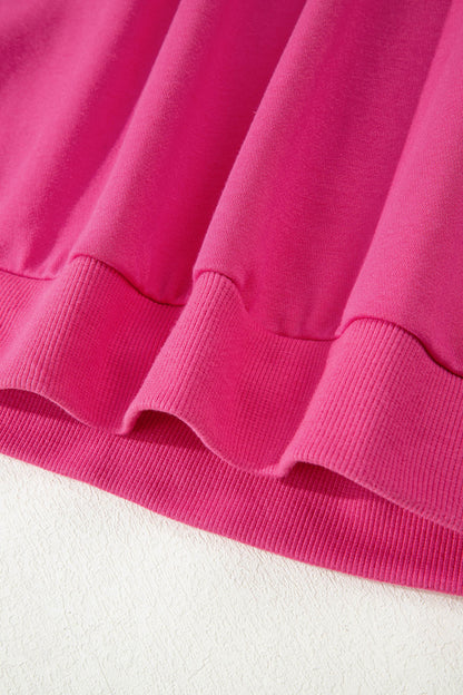 Rose Red Lucky Clover Embroidered Loose Pullover Sweatshirt