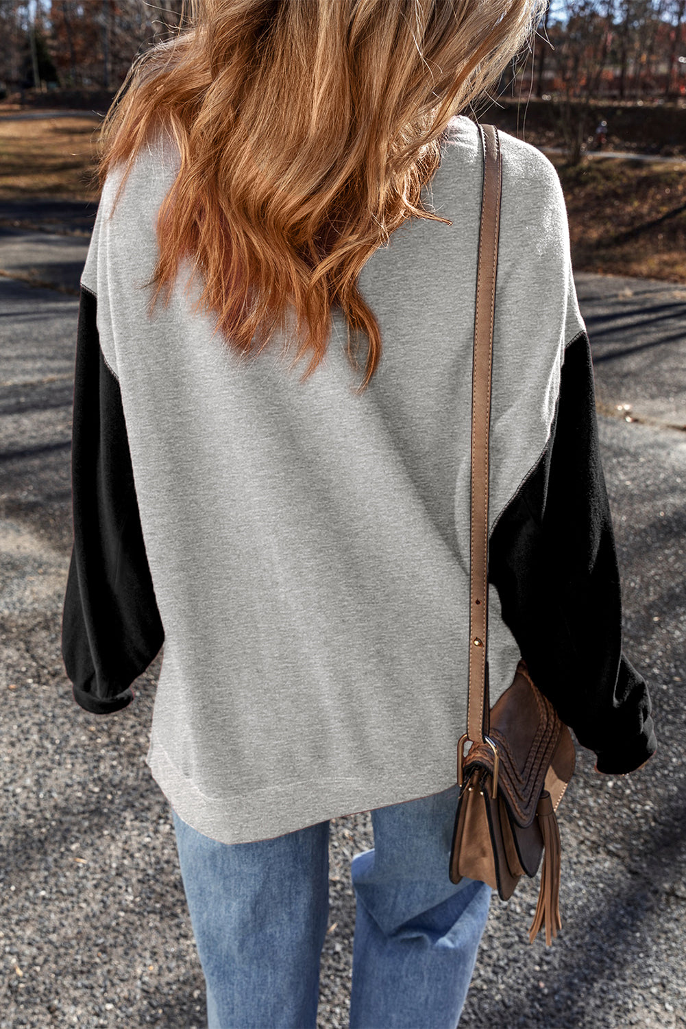 Gold Flame Two Tone Patchwork Drop Shoulder Pullover Sweatshirt