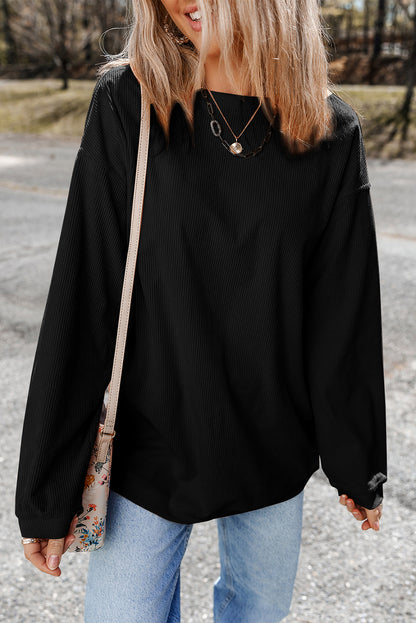 Chestnut Ribbed Corduroy Oversized Sweatshirt