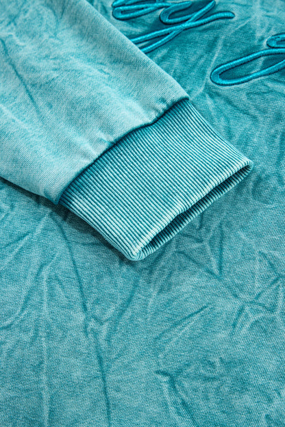 Mineral Red saved by grace Letter Embroidery Mineral Wash Loose Sweatshirt